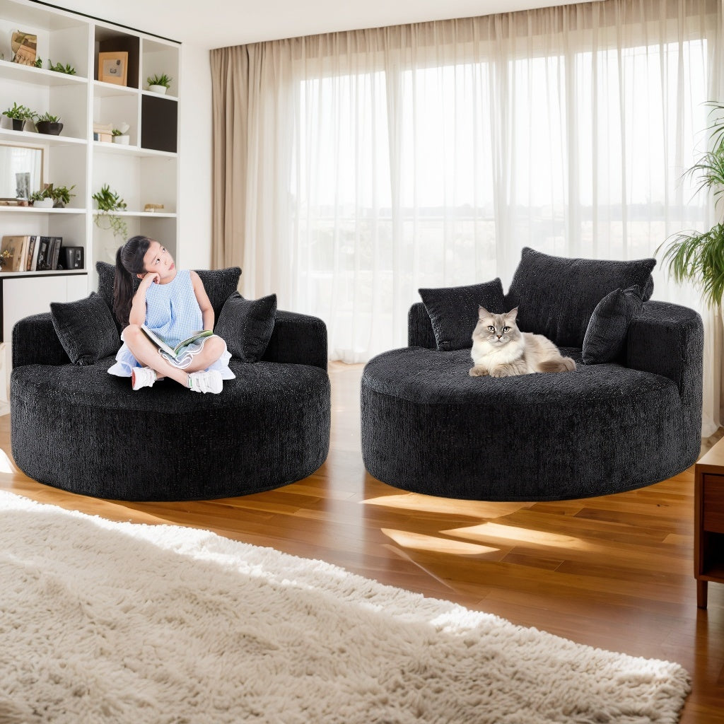 55''L Chenille Sponge single sofa,No Assembly Required,Fluffy Modern Sleeper Chair for Living room, Bedroom, Lounge and Projection Room(Not a swivel chair.)