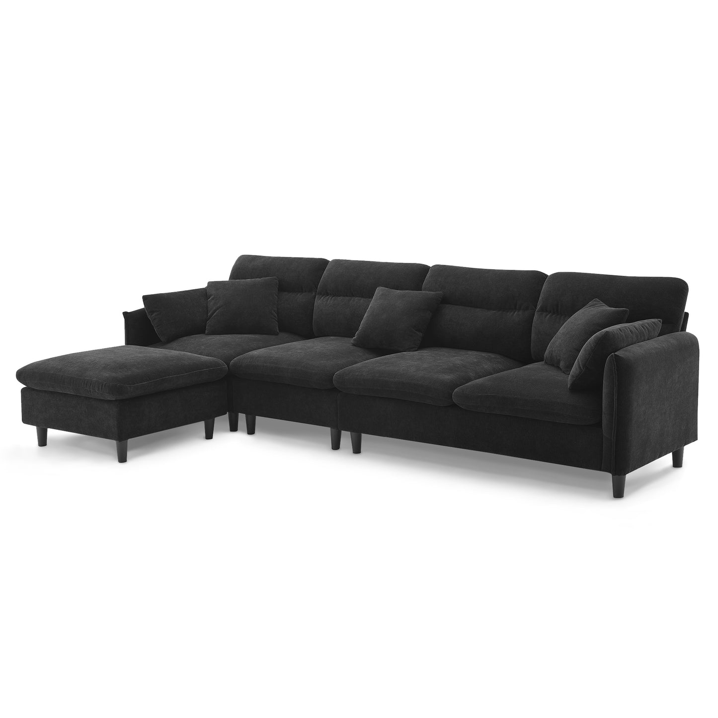 [VIDEO provided][New]110*62" Modern Convertible Sectional Sofa,L-shaped Reversible Couch Set with Free Pillows,5 Seat Cloud Chenille Indoor Furniture with Ottoman for Living Room,Apartment,3 Colors