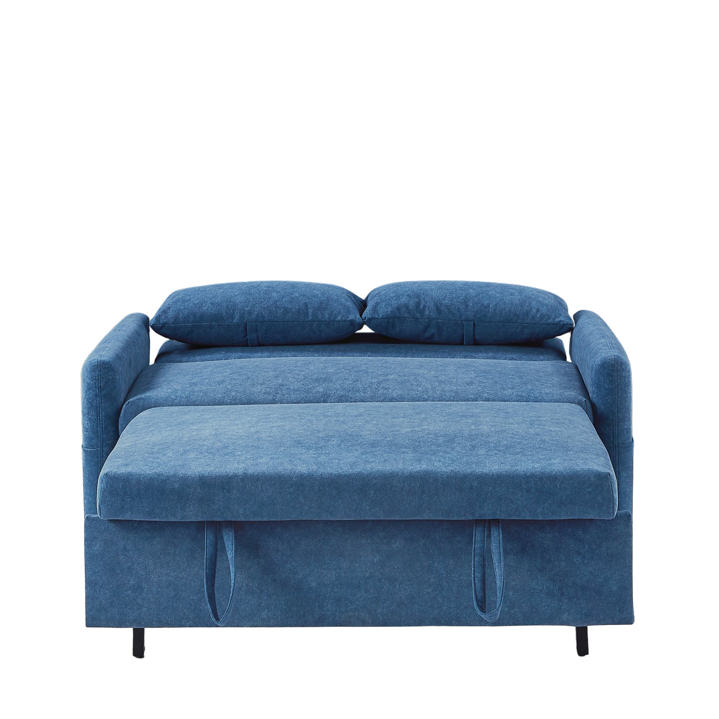 55.1" Pull Out Sleep Sofa Bed Loveseats Sofa Couch with Adjsutable Backrest, Storage Pockets, 2 Soft Pillows, USB Ports for Living Room, Bedroom, Apartment, Office, Blue (Old SKU: WF315689AAC)