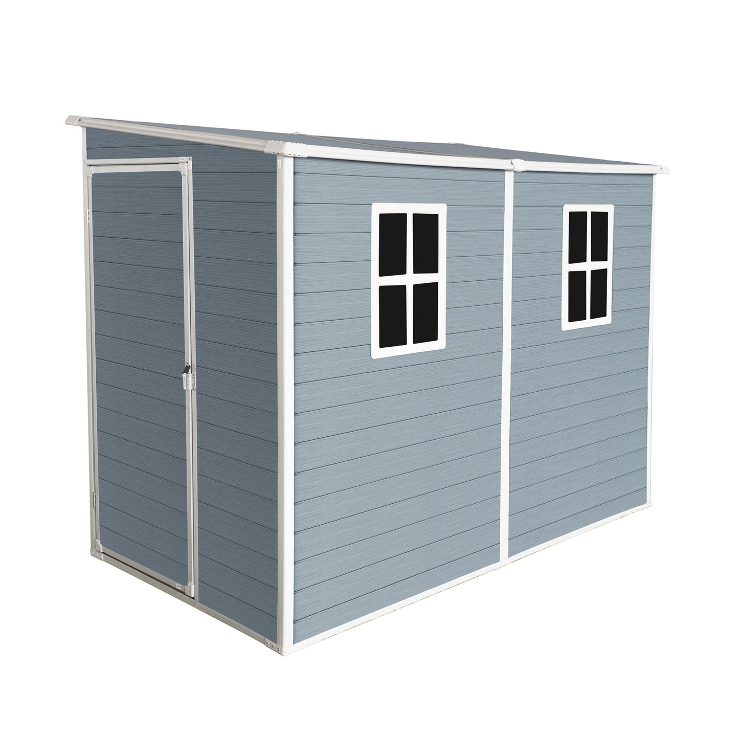 4x8ft Outdoor Storage Shed with Floor Resin shed with Two-Window, Waterproof ,Lockable Doors for Patio,Yard,Lawn ---Gray