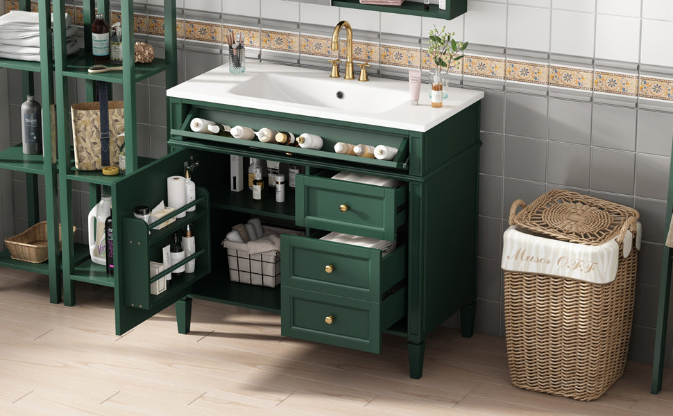 36'' Bathroom Vanity with Top Sink, Modern Bathroom Storage Cabinet with 2 Drawers and a Tip-out Drawer, Single Sink Bathroom Vanity