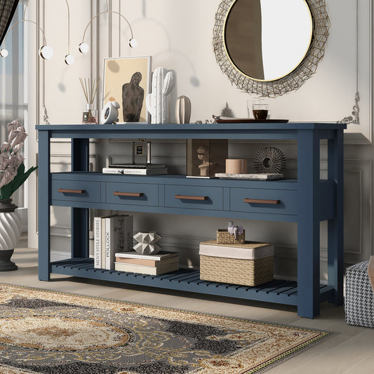 U_STYLE 62.2'' Modern Console Table Sofa Table for Living Room with 4 Drawers and 2 Shelves