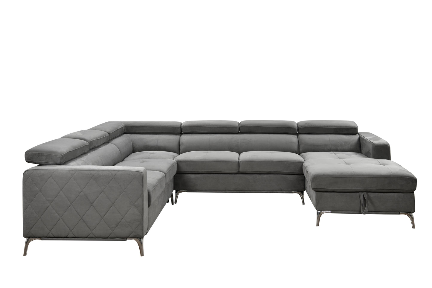 122 inch Oversized Sectional Sofa Couch with Chaise Storage, Contemporary U-Shaped 7-Seater Sofa with Adjustable Headrests for Living Room,Gray