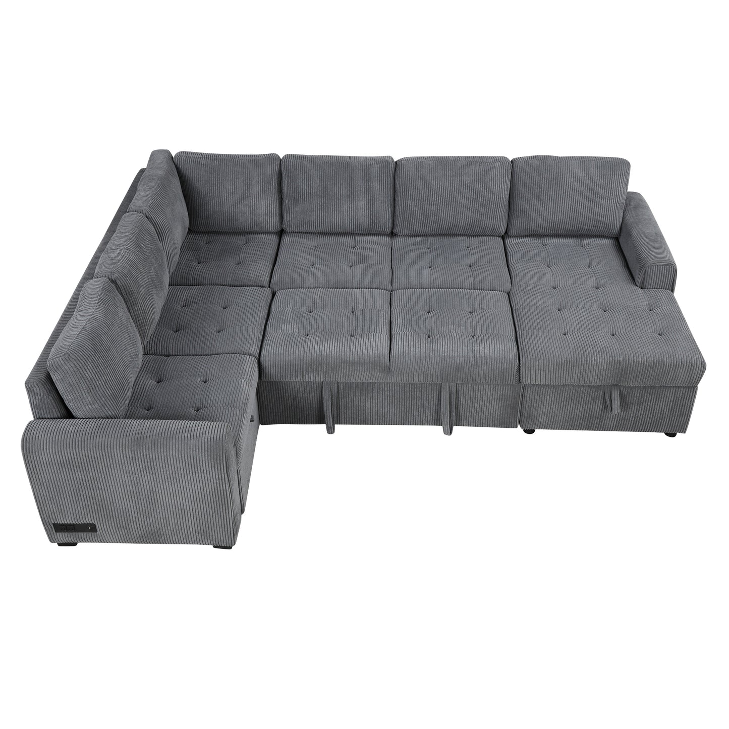 107.5" U-shaped Sofa Sectional Sofa Pull-out Sofa bed with a Storage Chaise Lounge, Charging Devices for Living Room, Gray