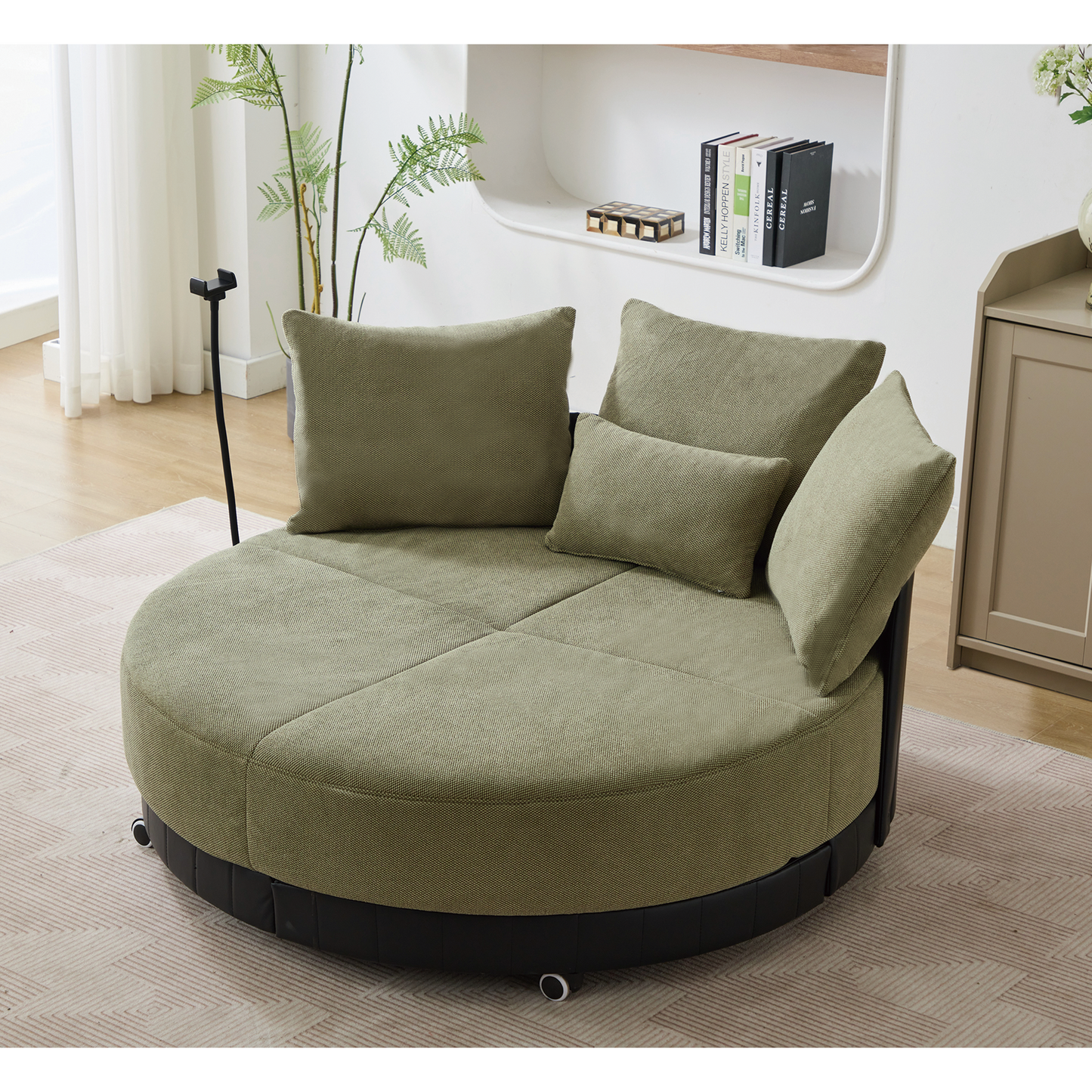 [NEW ARRIVED] [VIDEO PROVIDED]52.75'' Oversized Round Swivel  Chair,360° Swivel Chair, Couples chair,Adjustable phone stand,Swivel Chair,Rotating pulley,Polyester(Anti-Wrinkle),Green