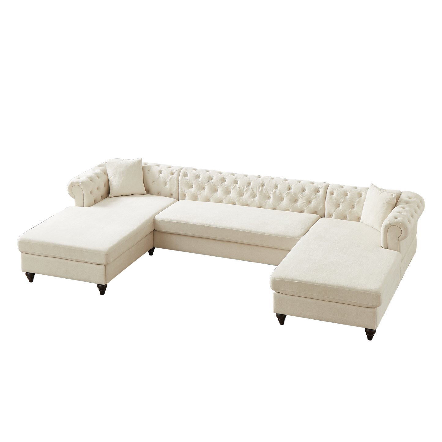 135.5-inch Modern Style Chenille Three Piece Sofa, Pull Point Design U-shaped Sofa two Chaise Longue Seats, two Pillows and Wooden feet, Suitable for Living room, Bedroom, Lounge and Projection Room