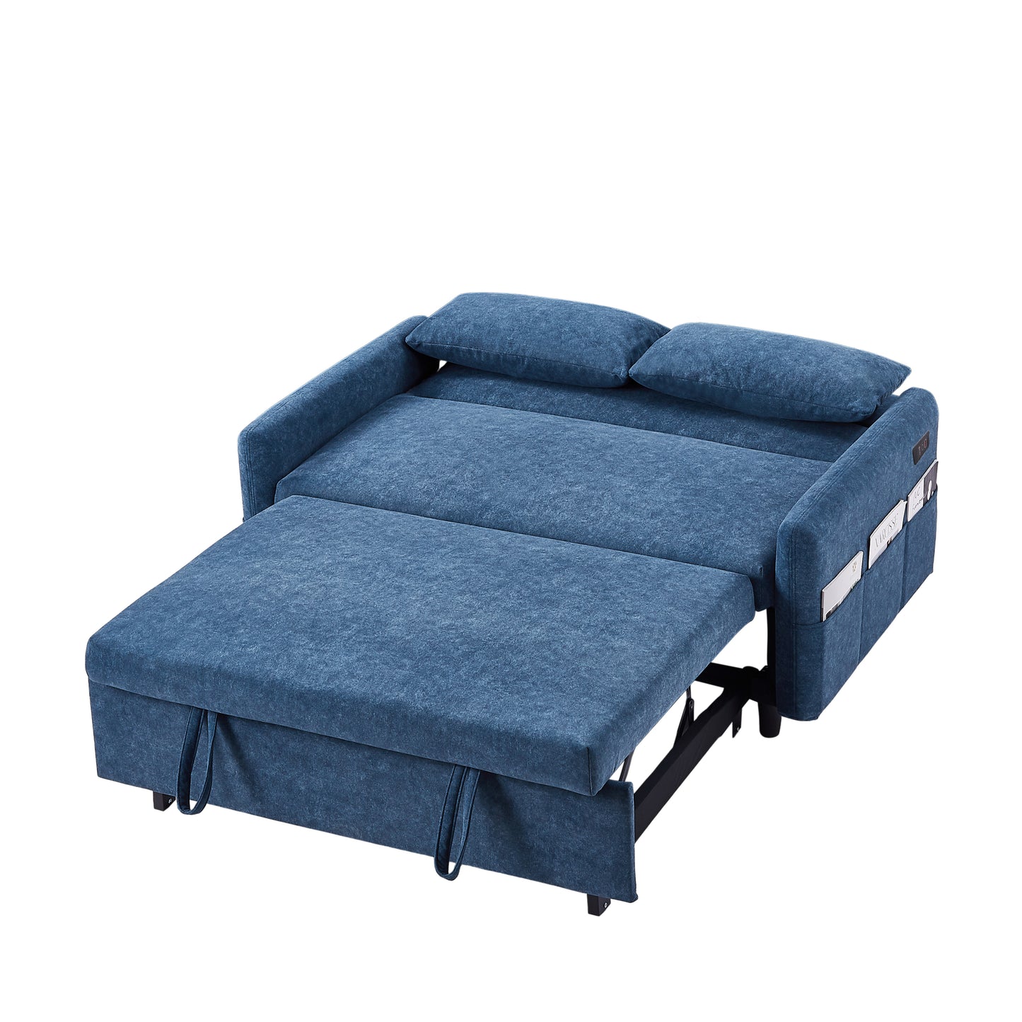 55.1" Pull Out Sleep Sofa Bed Loveseats Sofa Couch with Adjsutable Backrest, Storage Pockets, 2 Soft Pillows, USB Ports for Living Room, Bedroom, Apartment, Office, Blue (Old SKU: WF315689AAC)