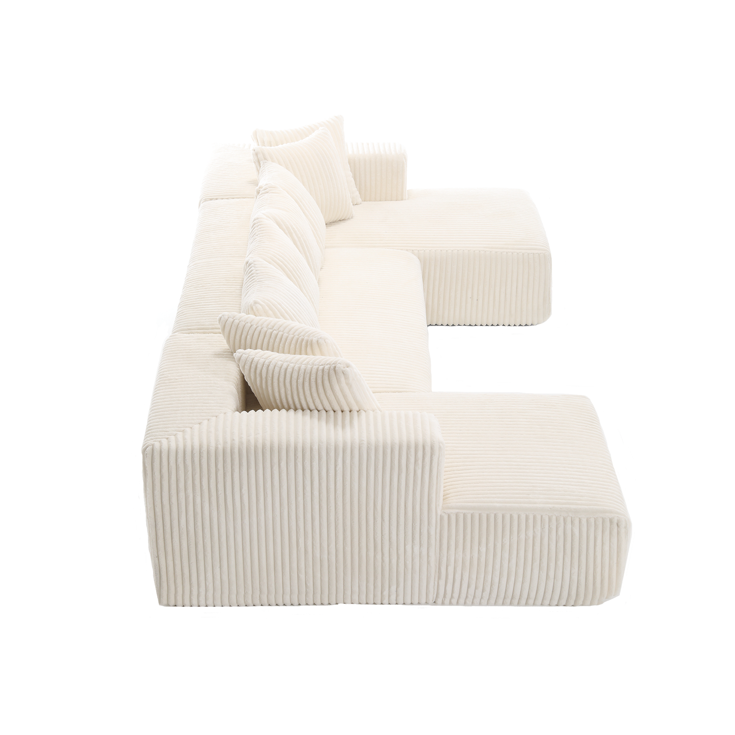 [NEW ARRIVED] [VIDEO PROVIDED]131'' Modular Sectional Couch, U-shaped sofa , Chaise Lounge, Striped fabric,Upholstered 4 Seater Couch for Living Room, Bedroom, Free Combination Sofa (Corduroy),White