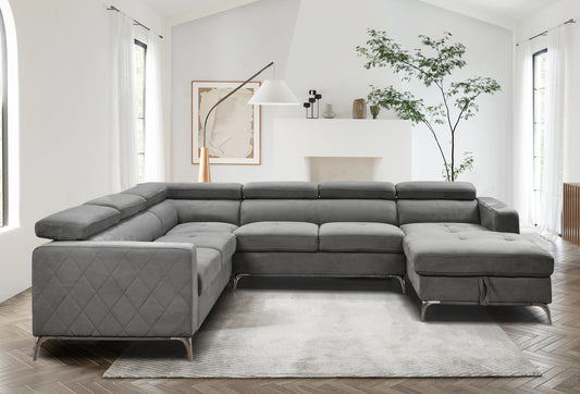 122 inch Oversized Sectional Sofa Couch with Chaise Storage, Contemporary U-Shaped 7-Seater Sofa with Adjustable Headrests for Living Room,Gray