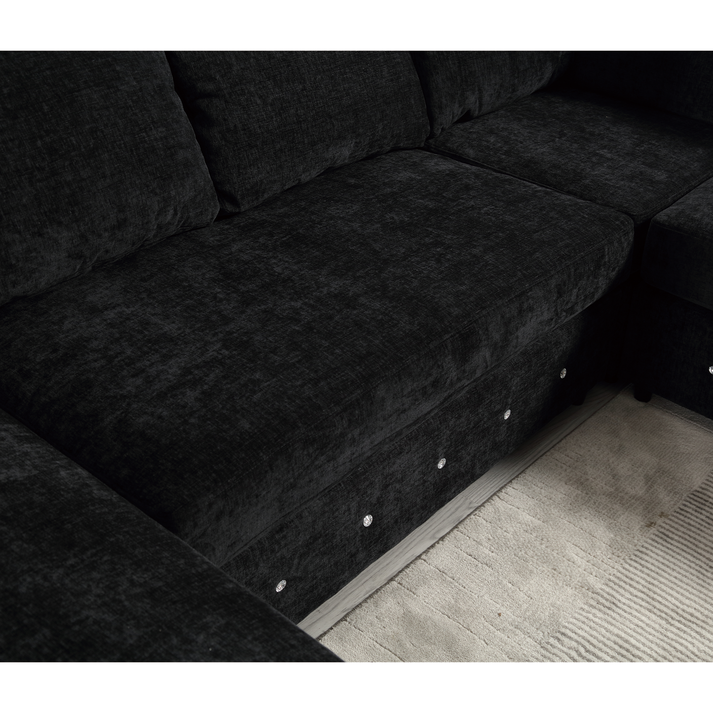 [NEW ARRIVED] [VIDEO PROVIDED]110.75" Sectional Sofa,Oversized modular sofa,Chaise Storage, Modern U Shaped  Couch , Upholstered Sofas,Chenille,Crystal button , Living Room, Apartment, Black