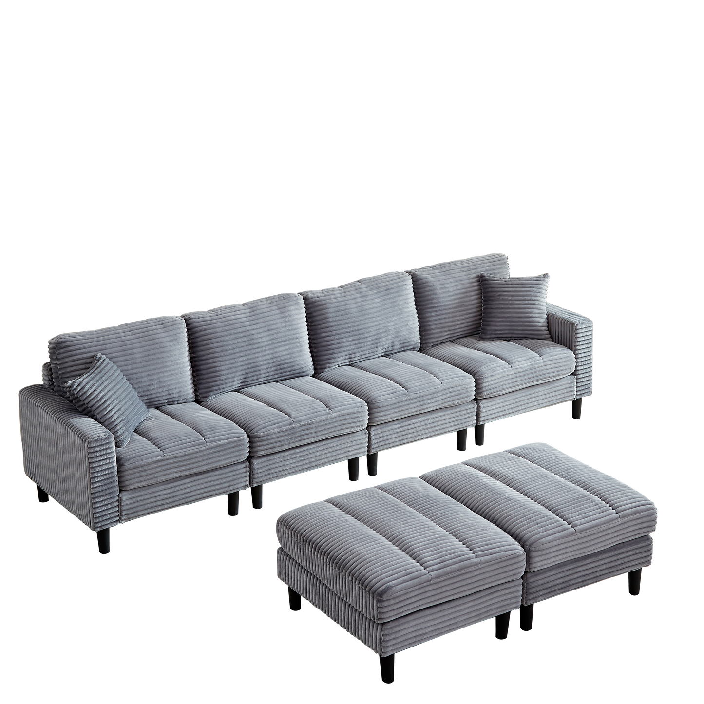 122.5-Inch Oversized U-Shaped Modular Sofa, Corduroy Fabric Sofa, Living Room Sectional Sofa with 2 Pillows, Two ottoman, plastic leg, Grey