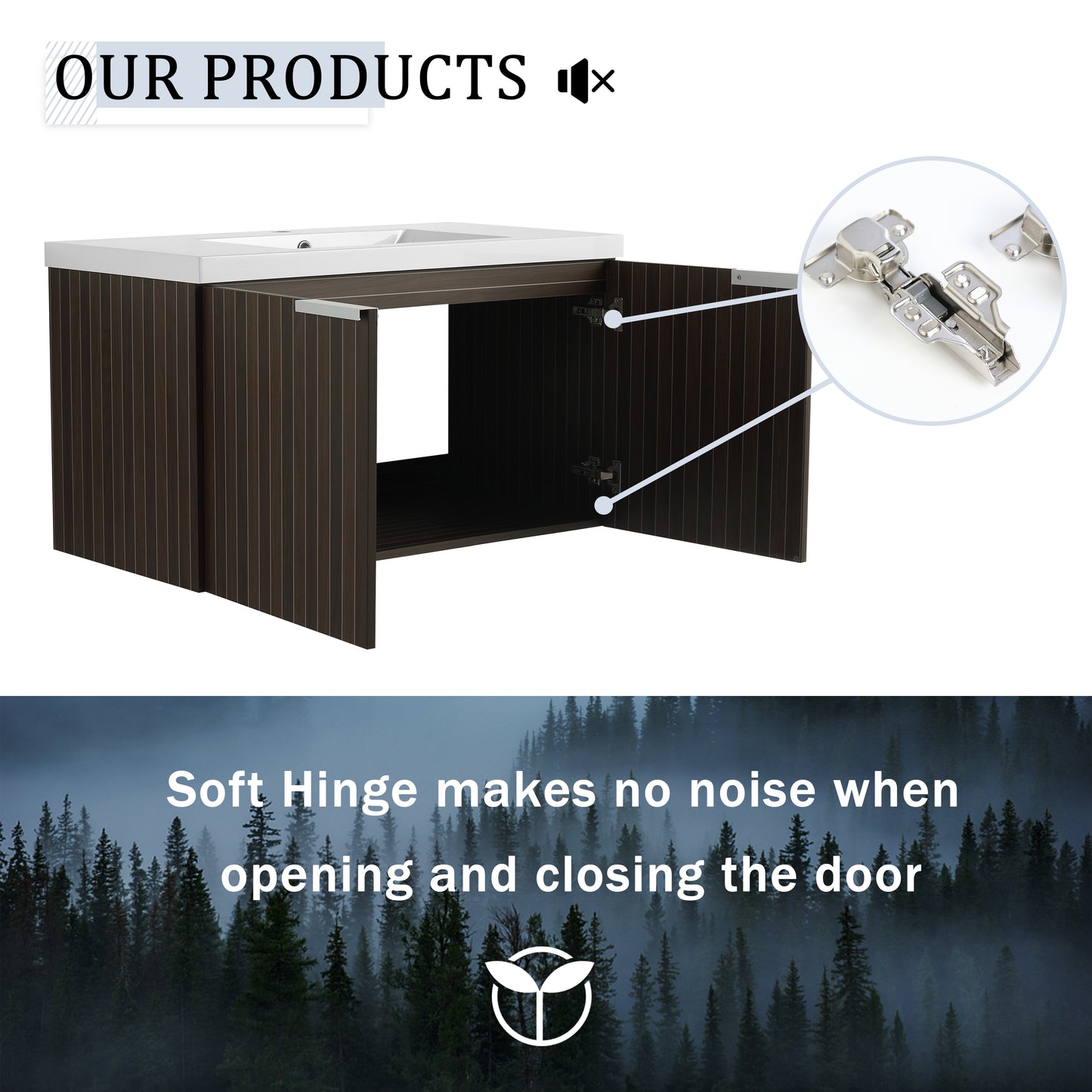 36 Inch Bathroom Cabinet With Resin Sink,Soft Close Doors,Float Mounting Design