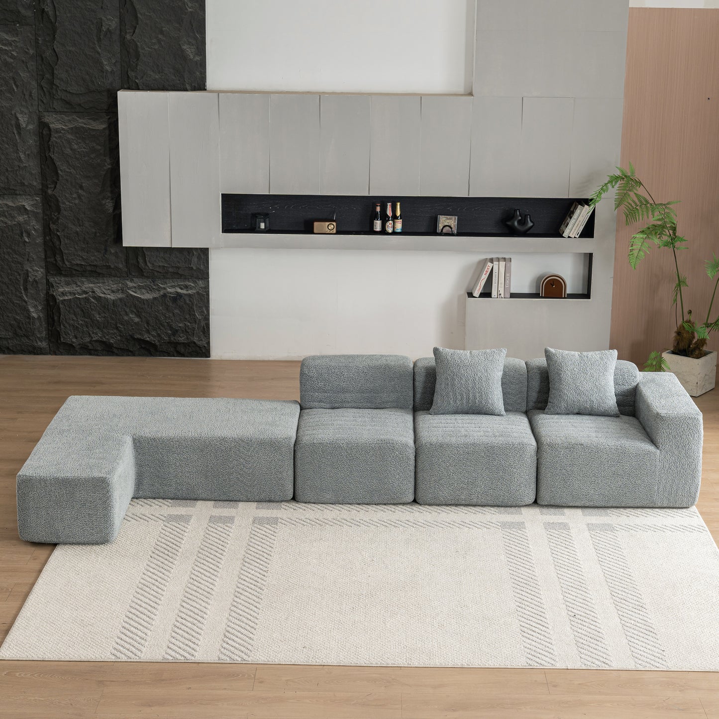 116.5" Sectional Sofa Full-compressed Sofa Couch Free-combined Sofa for Living Room, Grey