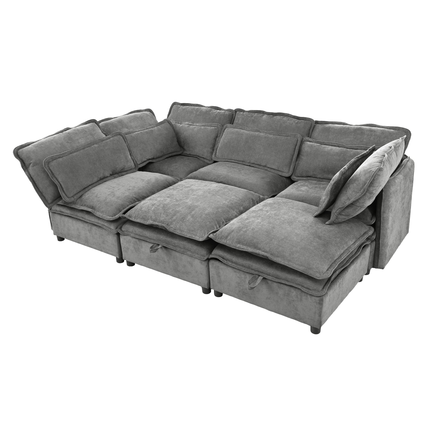 U_Style Double-Layer Cushion Modern Large U-Shaped Modular Sofa, Freely Combinable 6-Seater with Storage Function, Convertible to Sofa Bed, Perfect for Living Rooms, Offices, and Apartments