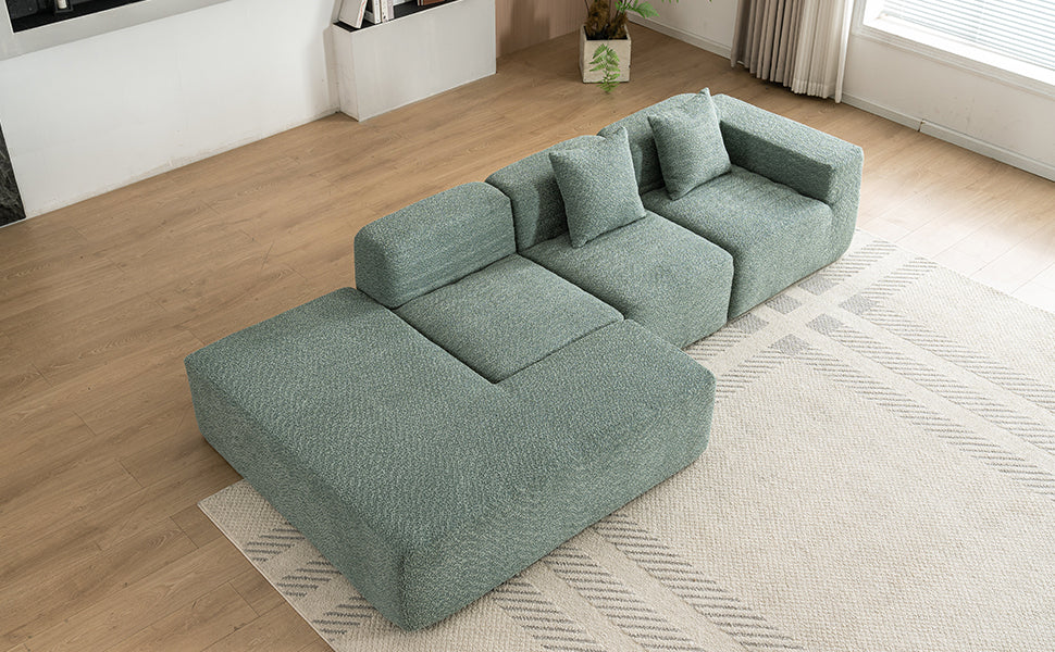 116.5" Sectional Sofa Full-compressed Sofa Couch Free-combined Sofa for Living Room, Green