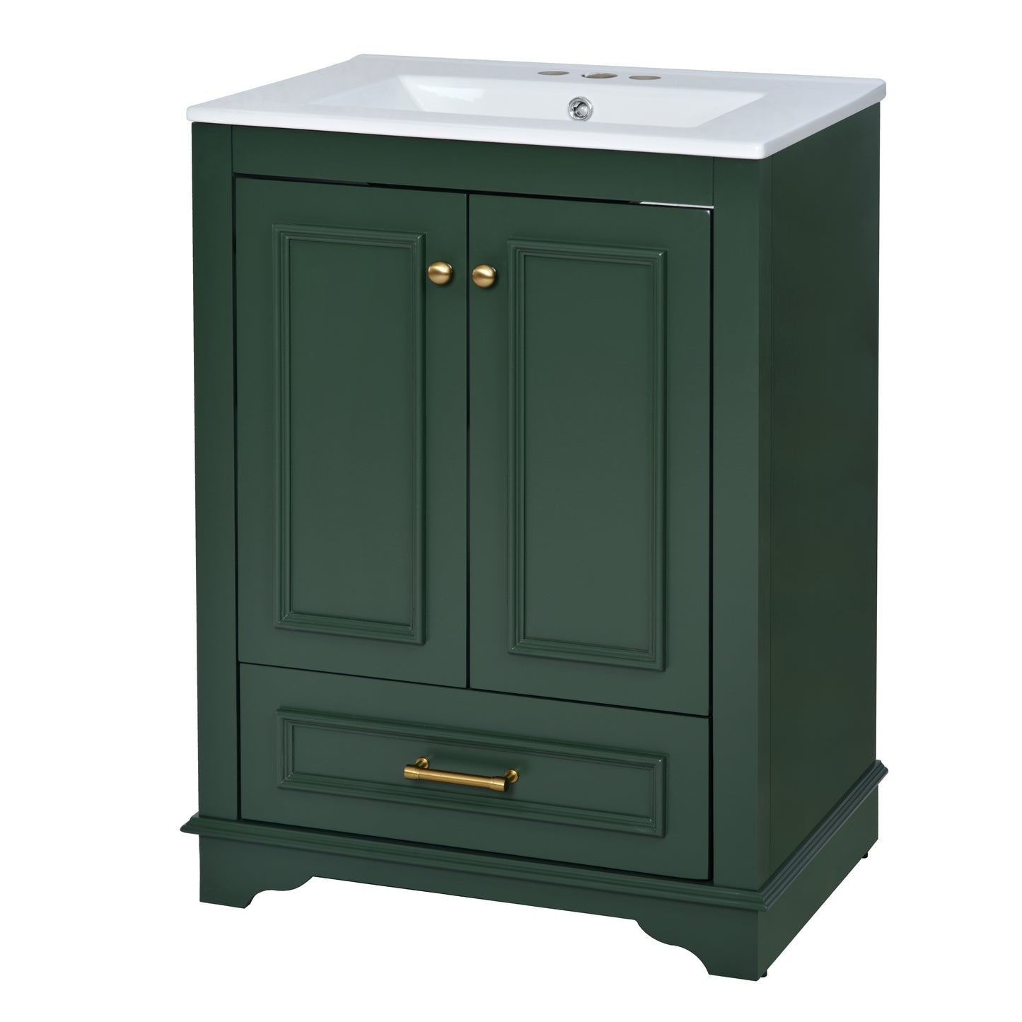 24'' Bathroom Vanity with Ceramic Sink Combo, Modern Freestanding Storage Cabinet  with Silver Handles,  Soft Closing Doors