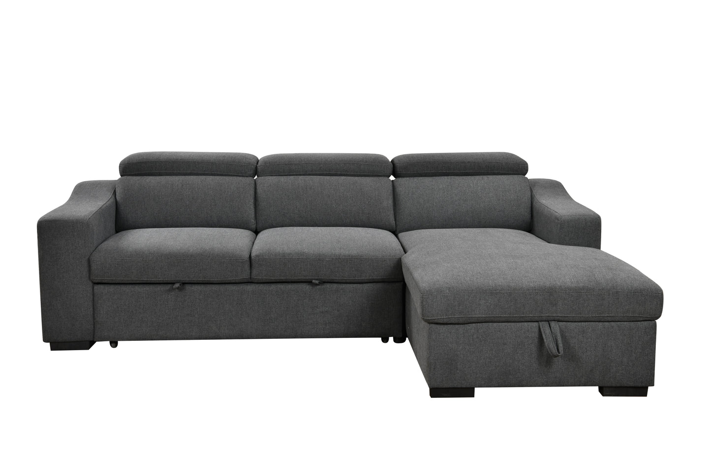 103'' inch Convertible Sectional Sofa with Storage Chaise, Adjustable Headrests, L-shaped Sleeper Corner Sectional Sofa with a Pull-Out Bed ,a USB Charging,and a Cup Holder,Dark Gray