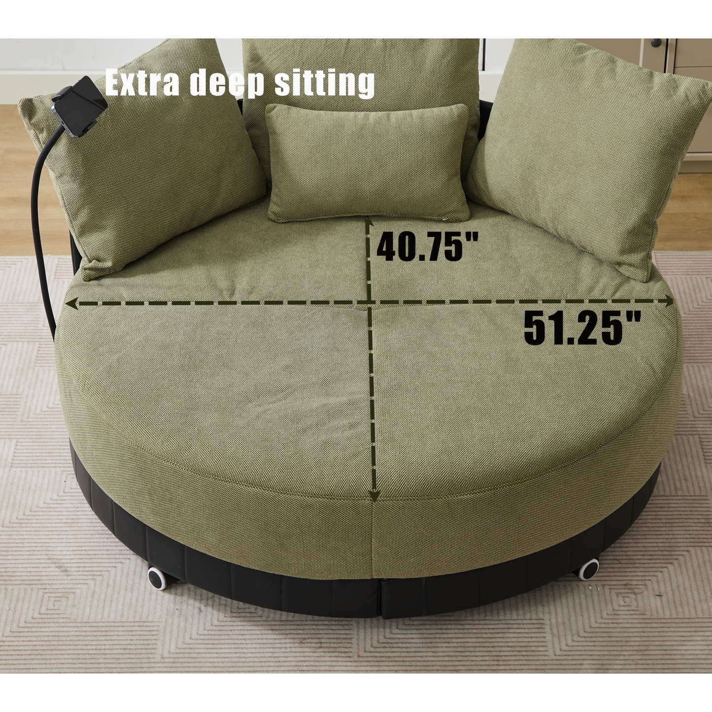 [NEW ARRIVED] [VIDEO PROVIDED]52.75'' Oversized Round Swivel  Chair,360° Swivel Chair, Couples chair,Adjustable phone stand,Swivel Chair,Rotating pulley,Polyester(Anti-Wrinkle),Green