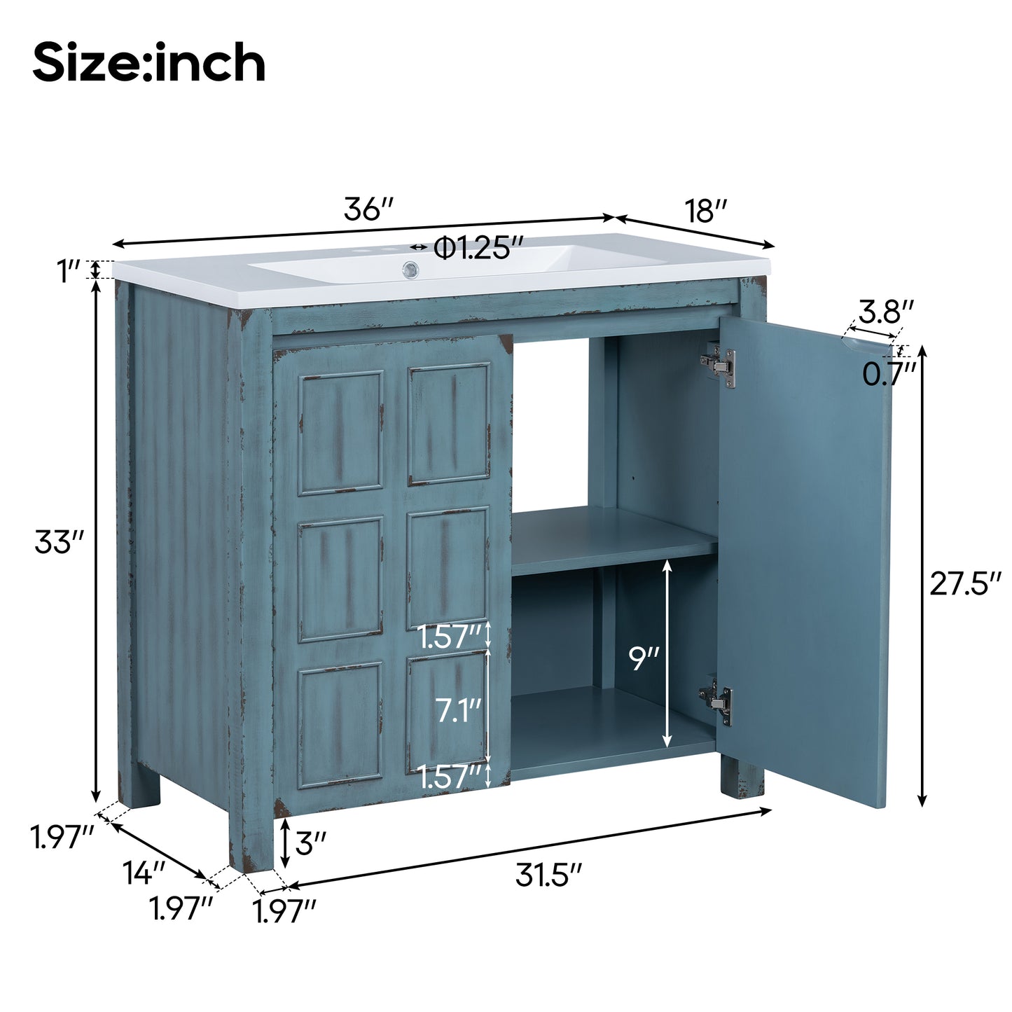 36" Bathroom Vanity Organizer with Sink, Combo Cabinet Set, Bathroom Storage Cabinet, Retro lue