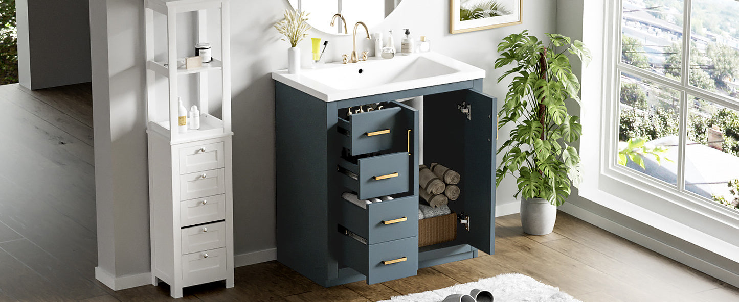 30'' Bathroom Vanity with Ceramic Sink Combo,Solid Wood Frame Bathroom Storage Cabinet, Freestanding Vanity Set with 3 Drawers& Soft Closing Doors