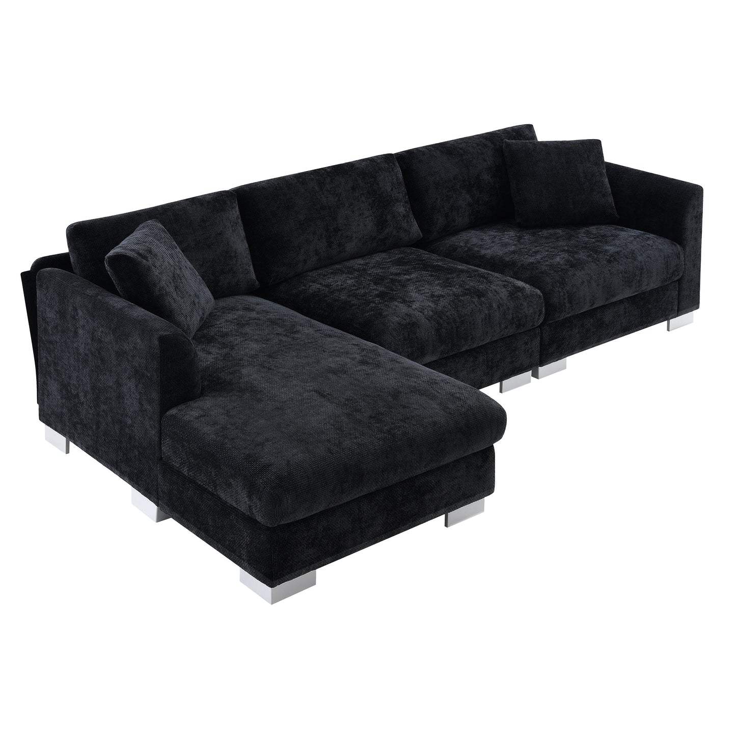 [VIDEO provided][New] 96*56" Modern Cloud Sectional Sofa,L-shaped Luxury Couch Set with 2 Free pillows,4-seat Chenille Indoor Furniture with Oversized Chaise for Living Room,Apartment,Office,3 Colors