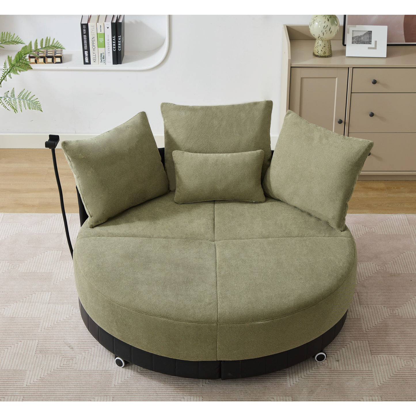 [NEW ARRIVED] [VIDEO PROVIDED]52.75'' Oversized Round Swivel  Chair,360° Swivel Chair, Couples chair,Adjustable phone stand,Swivel Chair,Rotating pulley,Polyester(Anti-Wrinkle),Green