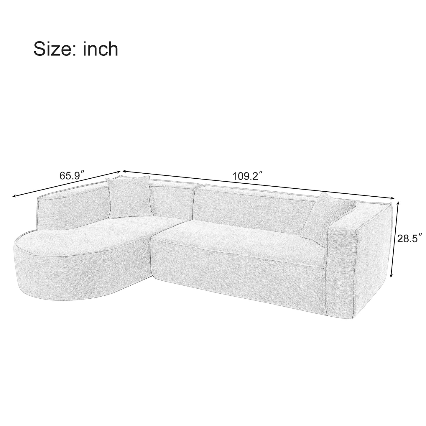 U_Style Modern Style Sectional Sofa,Sponge Sectional Sofa Couch,Modular L-Shape Sofa Couch with Elegant curved design and luxurious chenille fabric,two throw pillows,for Living Room, Study