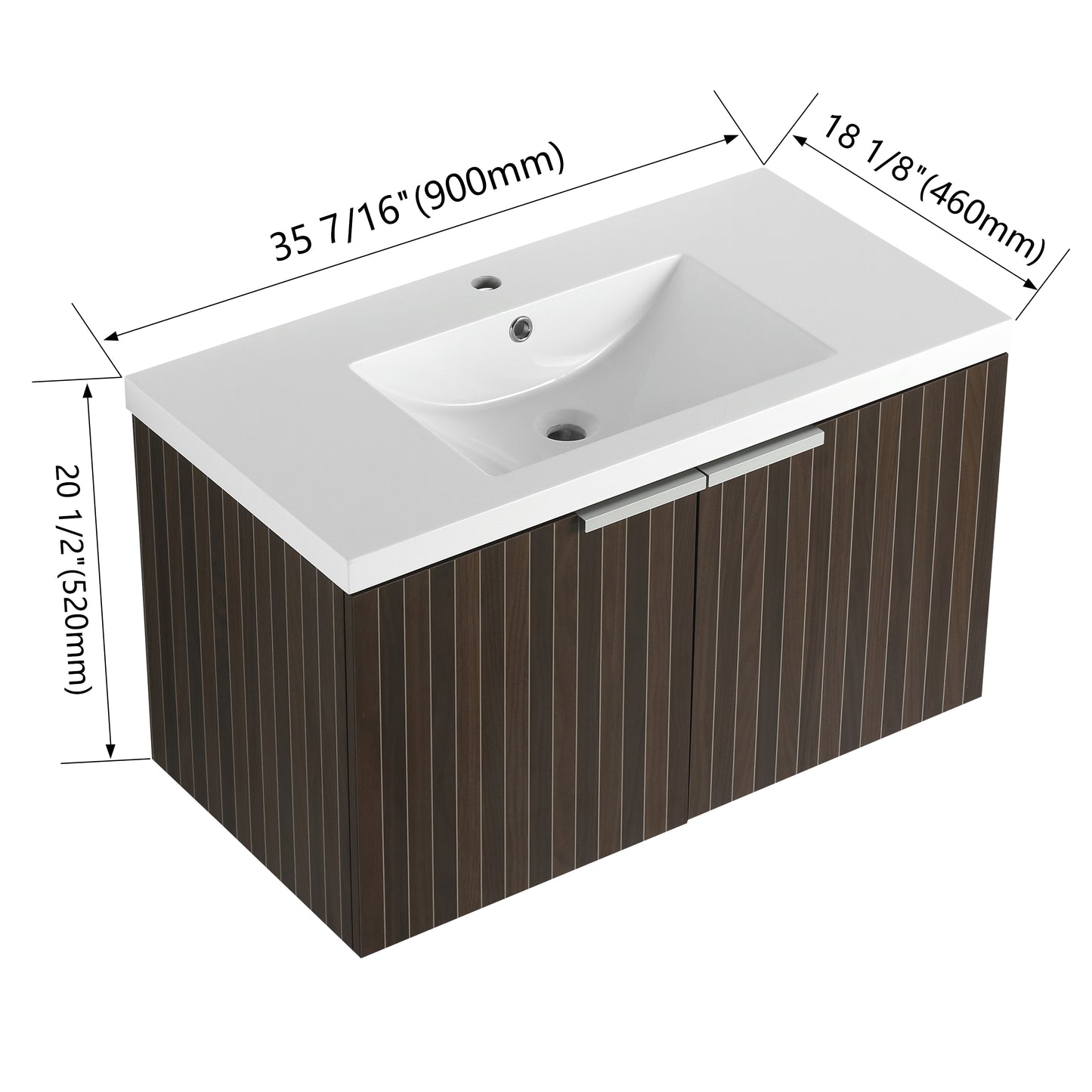 36 Inch Bathroom Cabinet With Resin Sink,Soft Close Doors,Float Mounting Design