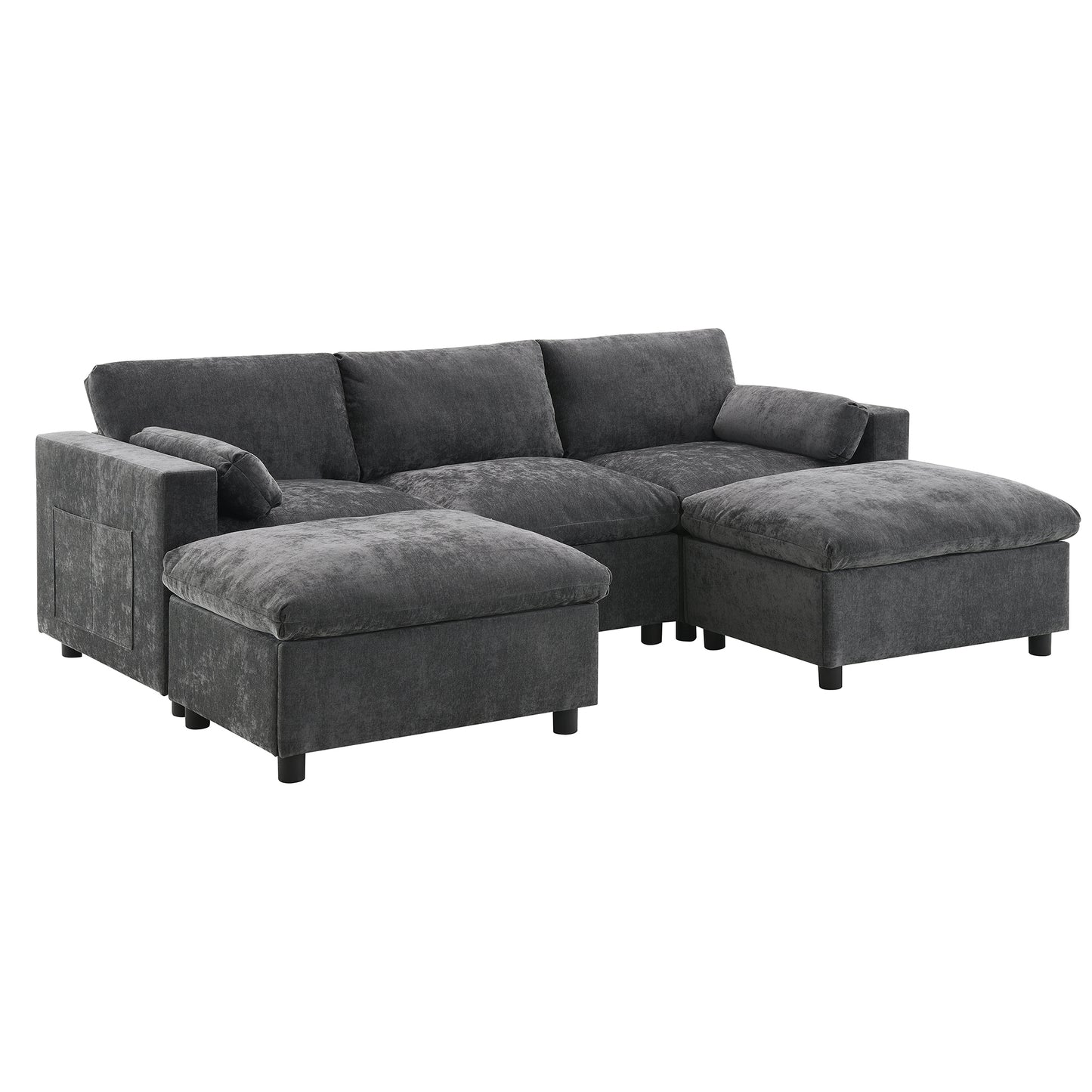 [VIDEO provided][New]86.5''Chenille Sectional Sofa with Storage Pockets, 5 Seat U Shaped Sleeper Couch Set,2 PIC Free Combination,Convertible Sofa Bed with Ottoman for Living Room,Apartment,3 Colors