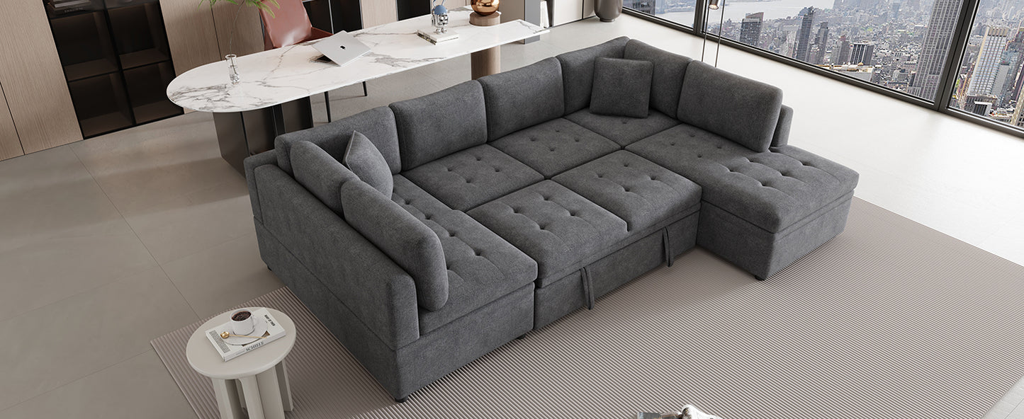 117.3" Oversized Sectional Sofa U- shaped Sofa Couch Pull-out Sofa Bed with Two Throw Pillows for Living Room, Gray