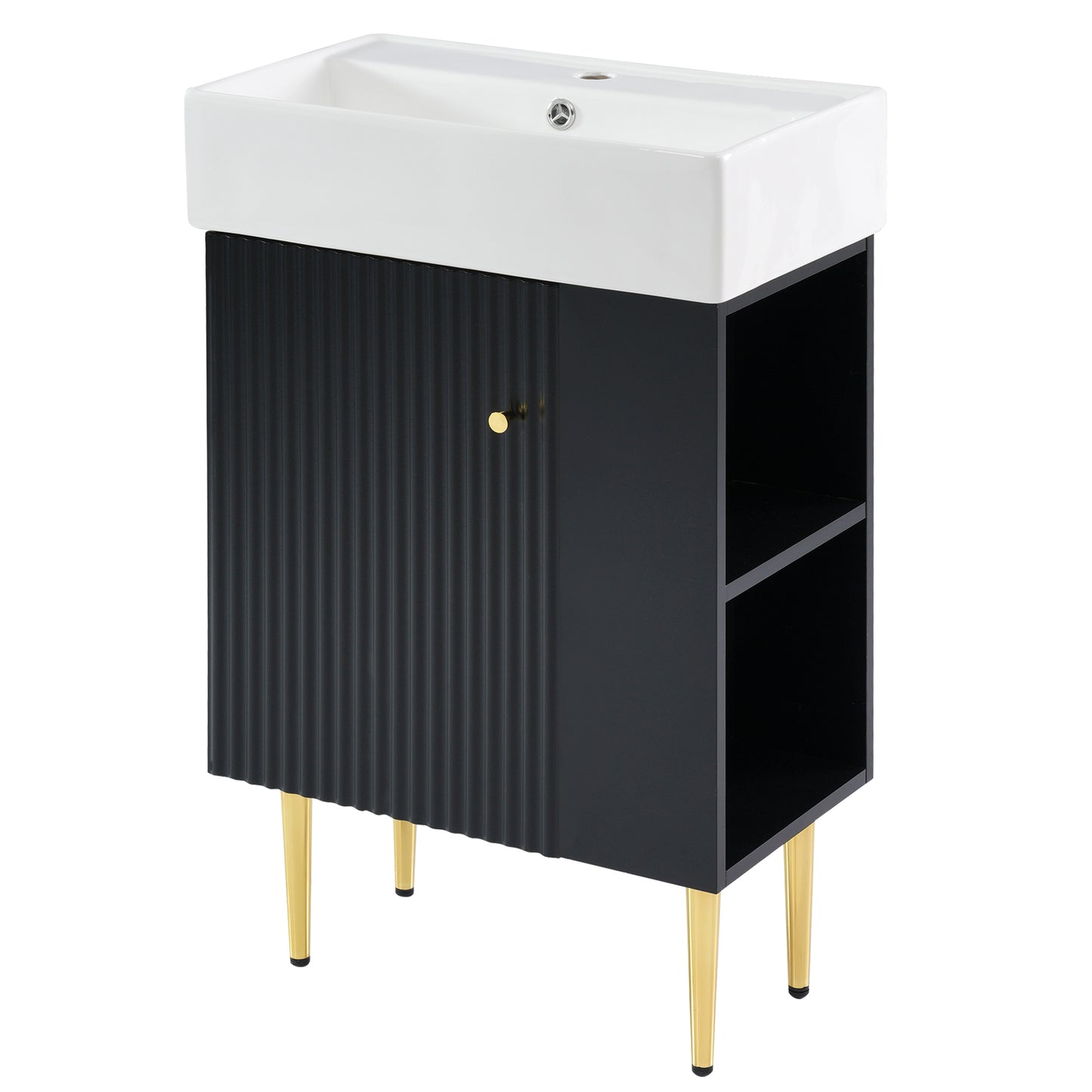 21.6" Black Bathroom vanity, Combo Cabinet, Bathroom Storage Cabinet, Single Ceramic Sink, Right side storage