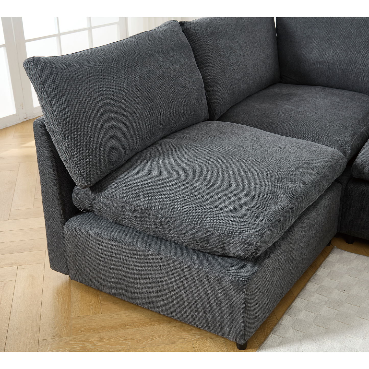 [NEW ARRIVED] [VIDEO PROVIDED]Sectional Couches For Living Room,Modular Couch,Wireless Charging Port & Cup Holders,5-seat ,DIY Combination,L-shaped Sofa,Book Storage Space,Soft Linen Fabric,Gray