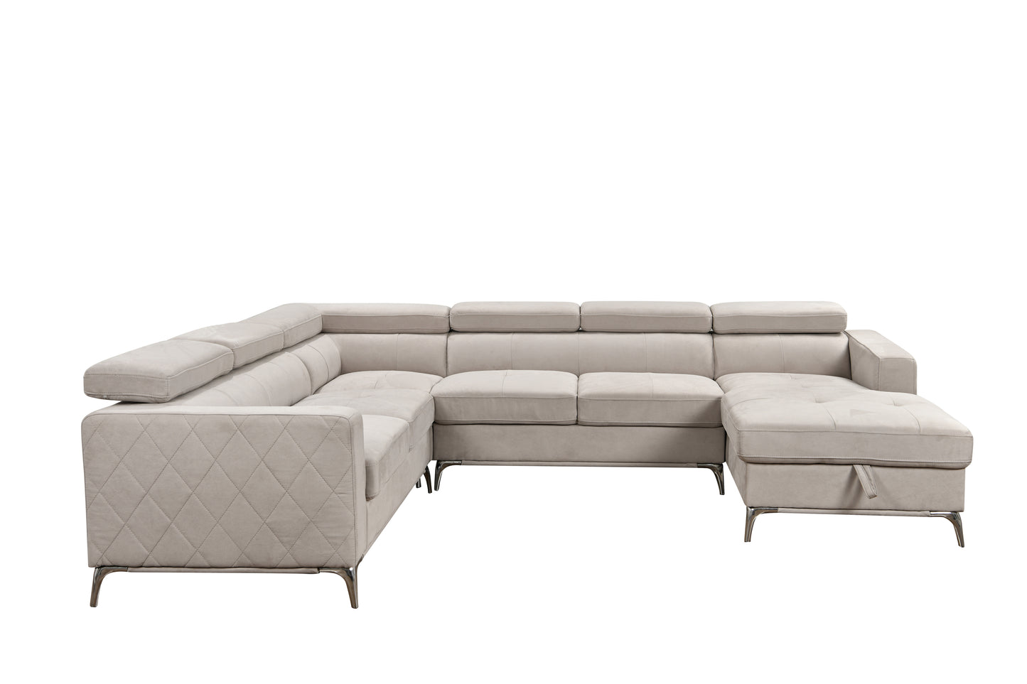 122 inch Oversized Sectional Sofa Couch with Chaise Storage, Contemporary U-Shaped 7-Seater Sofa with Adjustable Headrests for Living Room,Beige