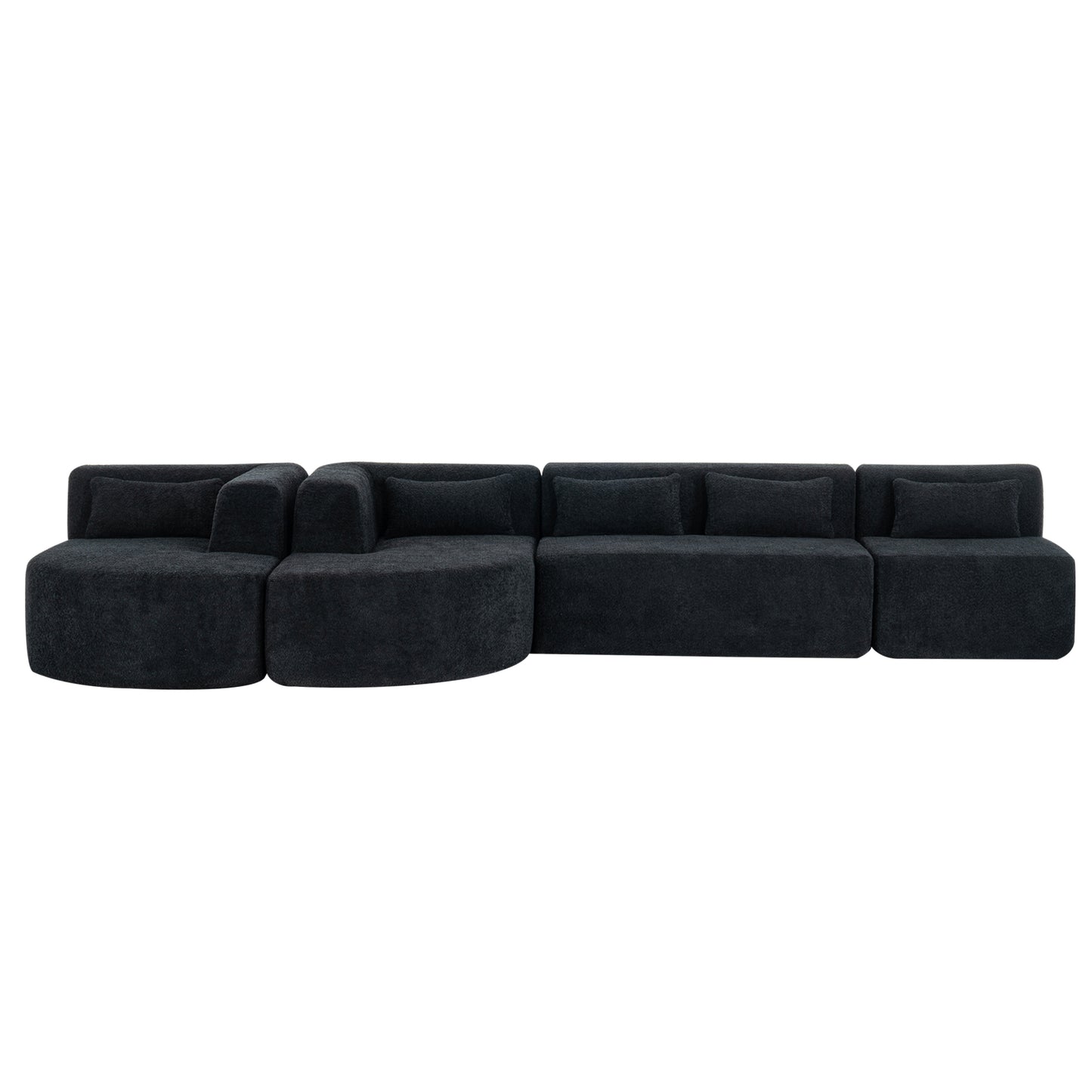 143.7" Upholstered Sofa Free-combined Sofa Couch with Two Chaise Lounge and Five Back Pillows for Living Room, Black