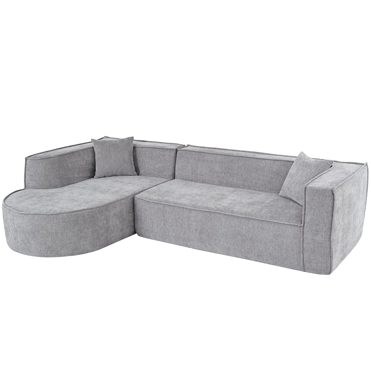 U_Style Modern Style Sectional Sofa,Sponge Sectional Sofa Couch,Modular L-Shape Sofa Couch with Elegant curved design and luxurious chenille fabric,two throw pillows,for Living Room, Study