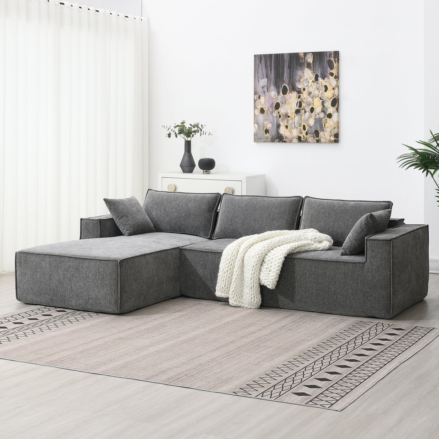 [VIDEO+New] 111.5*72" Minimalist Style Modular Sectional Sofa,Wrinkle-resistant Chenille Couch Set,L-Shaped Compressed Sofa for Living Room,2 PIC Free Combination,No Assembly Require,3 Colors