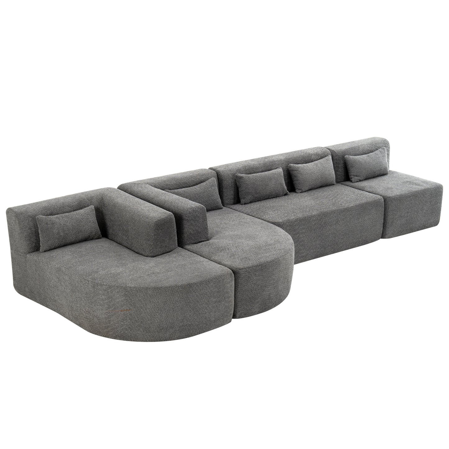 143.7" Upholstered Sofa Free-combined Sofa Couch with Two Chaise Lounge and Five Back Pillows for Living Room, Light Gray