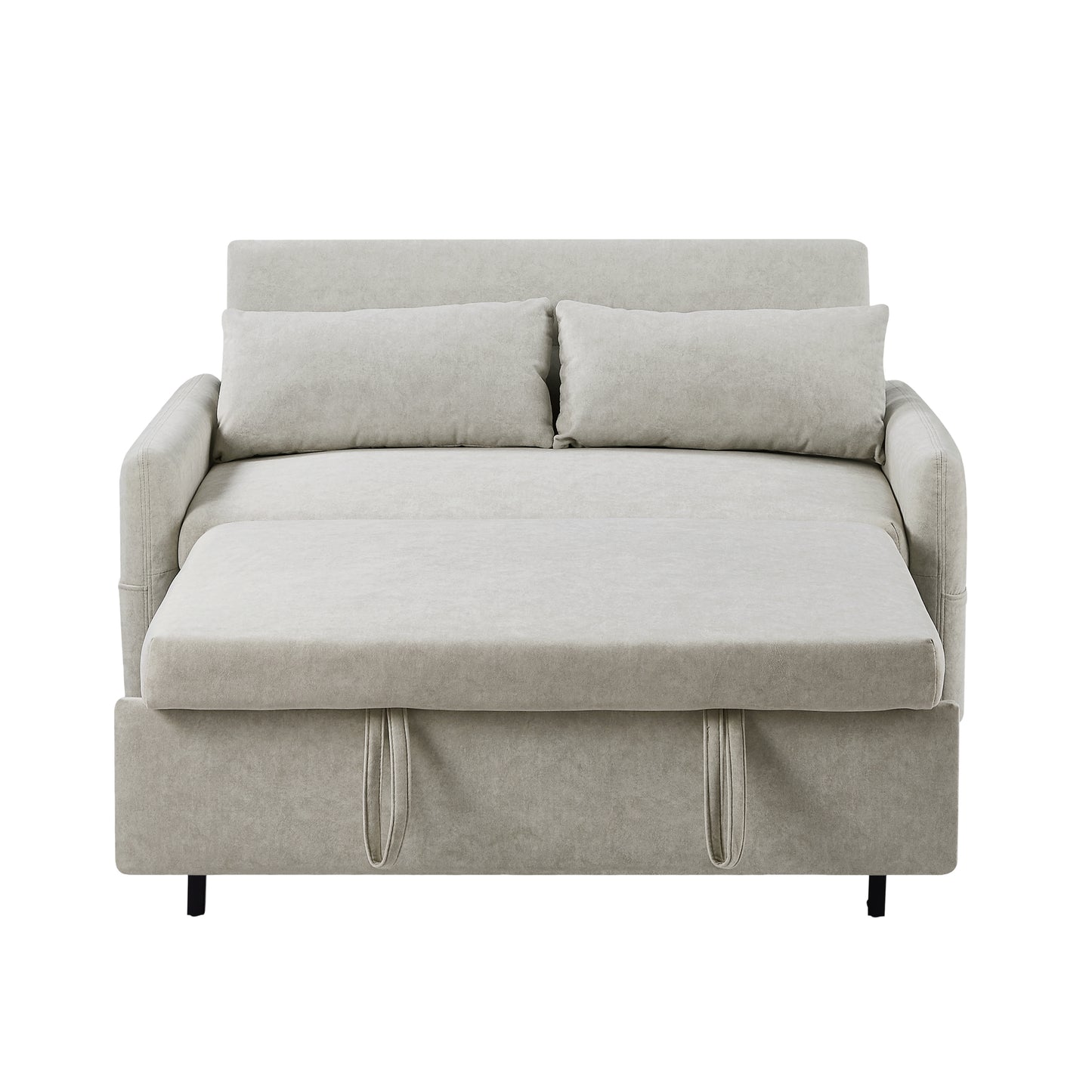 55.1" Pull Out Sleep Sofa Bed Loveseats Sofa Couch with Adjsutable Backrest, Storage Pockets, 2 Soft Pillows, USB Ports for Living Room, Bedroom, Apartment, Office, Beige (Old SKU: WF315689AAA)