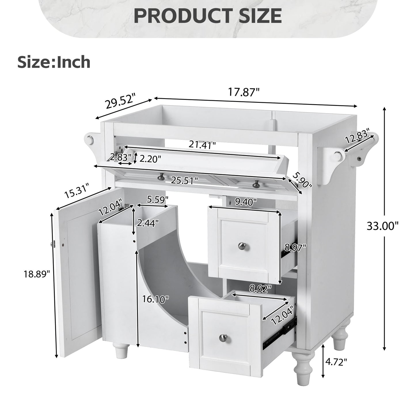 30'' Bathroom Vanity without Top Sink, Modern Bathroom Storage Cabinet with 2 Drawers and a Tip-out Drawer (NOT INCLUDE BASIN)