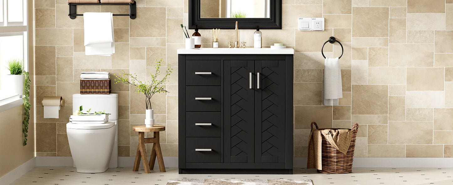 30'' Bathroom Vanity with Ceramic Sink Combo,Solid Wood Frame Bathroom Storage Cabinet, Freestanding Vanity Set with 3 Drawers& Soft Closing Doors