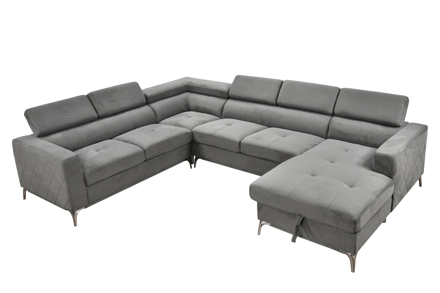 122 inch Oversized Sectional Sofa Couch with Chaise Storage, Contemporary U-Shaped 7-Seater Sofa with Adjustable Headrests for Living Room,Gray