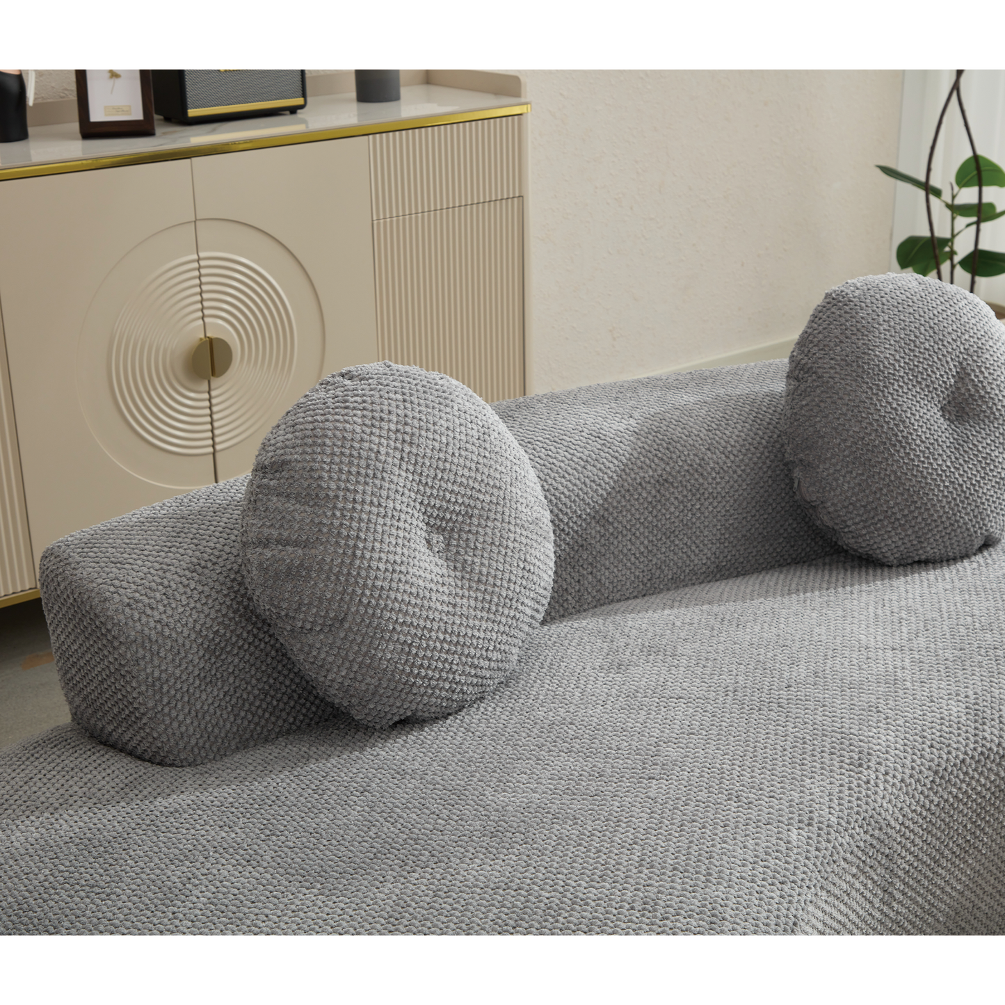 [NEW ARRIVED] [VIDEO PROVIDED]105.5''Curved Sofa, Modern Minimalist Sofa, Cloud Couch Sofa 3-4 Seater Couch with 2 Pillows,Bedroom,  No Assembly Required, Point-shaped corduroy,(Anti-Wrinkle) , Gray