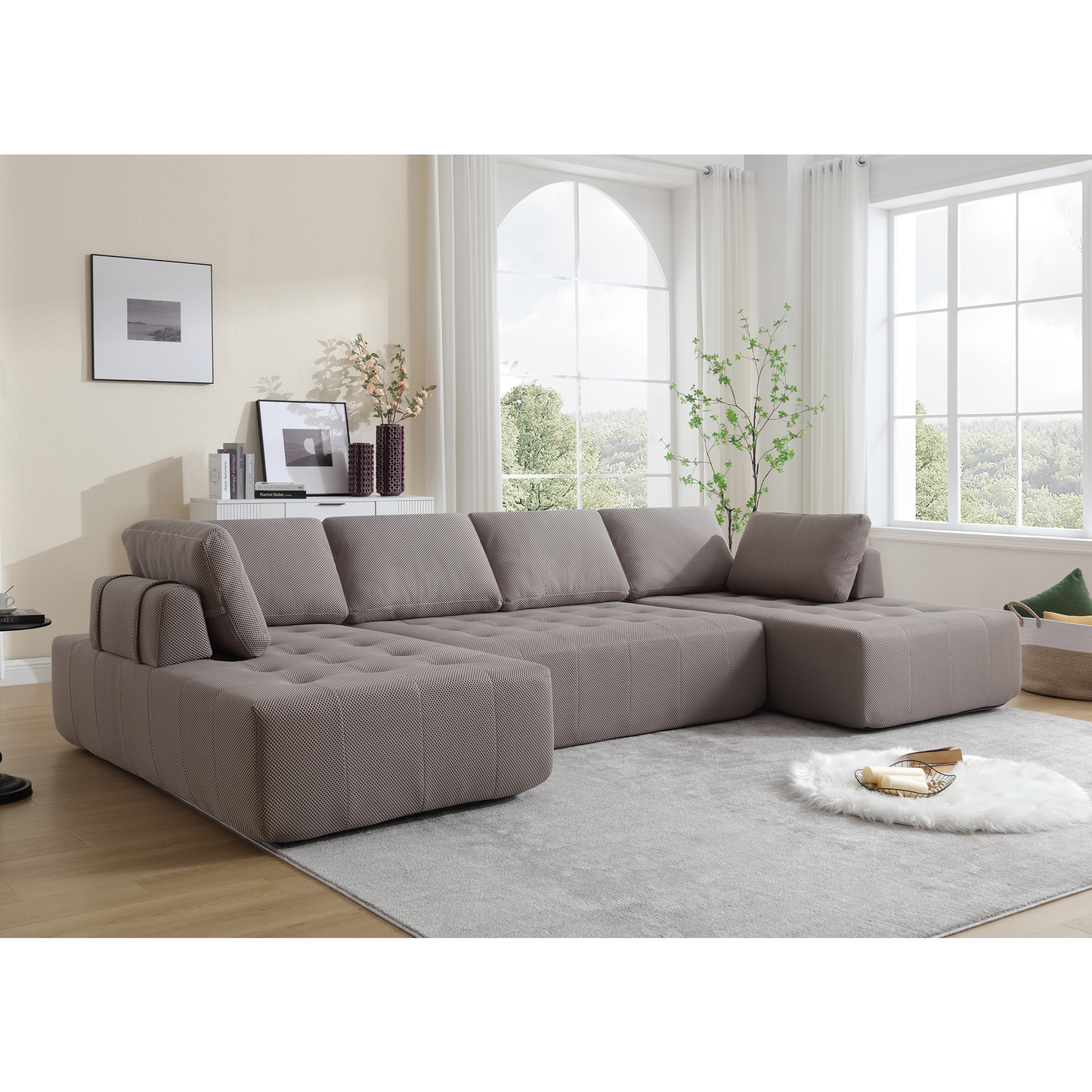 [NEW ARRIVED] [VIDEO PROVIDED]138.5 "Modular Combination Sofa, U-shaped Sofa, Living Room, Apartment, Upholstered ,6-seat Sofa, Free Combination Sofa (Mesh Fabric), Breathable Fabric, Gray