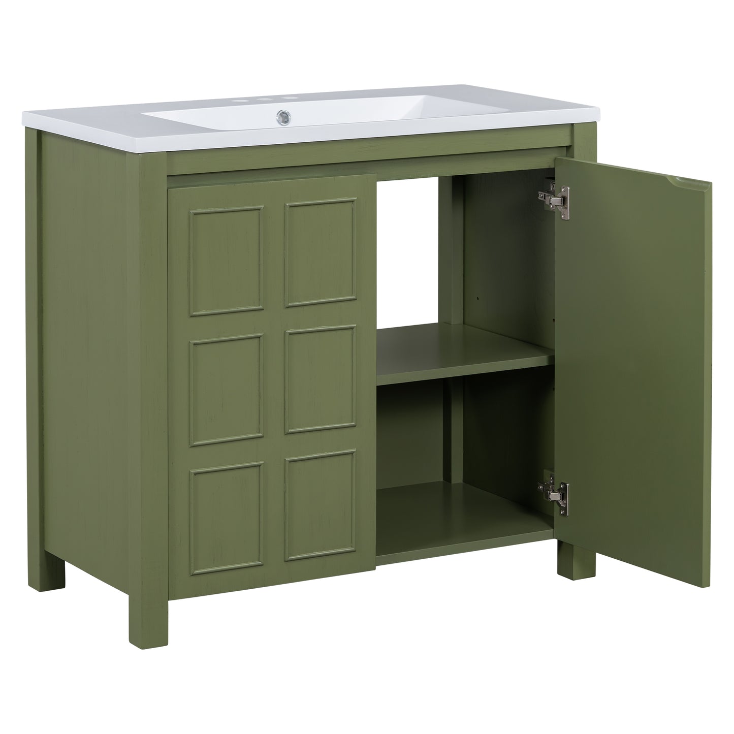 36" Bathroom Vanity Organizer with Sink, Combo Cabinet Set, Bathroom Storage Cabinet, Olive Green