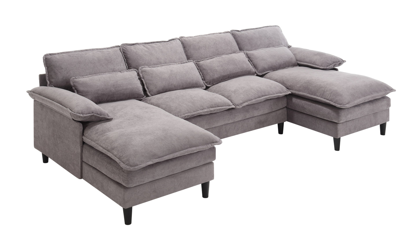 [VIDEO PROVIDED]U Shaped Modular Sectional Sofa Couch, corner sofa with 4pcs waist pillows, Chaise Lounge, terrycloth fabric sofa,Upholstered 4 Seater Couch for Living Room,GRAY