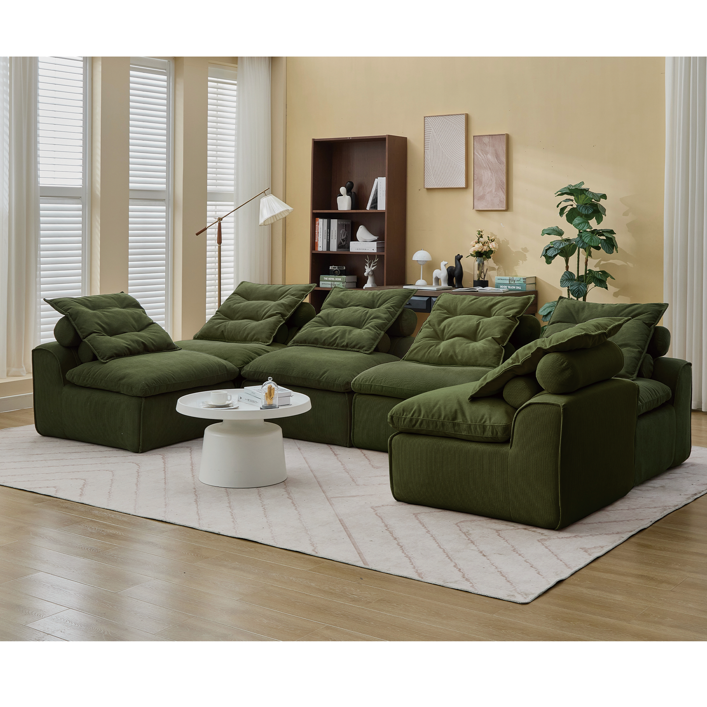 [NEW ARRIVED] [VIDEO PROVIDED]Modular Sofa,No Armrests,At will DIY,Corduroy ,Neck Pillow-Back Lounge Sofa Chair,Reading Nook, or Apartment Living, Lumbar Pillow,6 Seats,Upholstered,Green