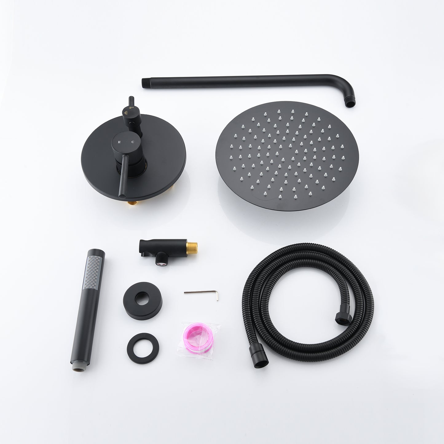 Wall Mounted Round Shower Combo Set with 10" Rain Shower head and Handheld Shower Head Set with Pressure Balancing Valve