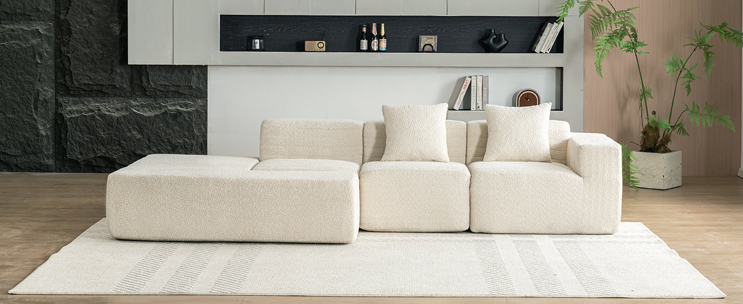 116.5" Sectional Sofa Full-compressed Sofa Couch Free-combined Sofa for Living Room, Beige