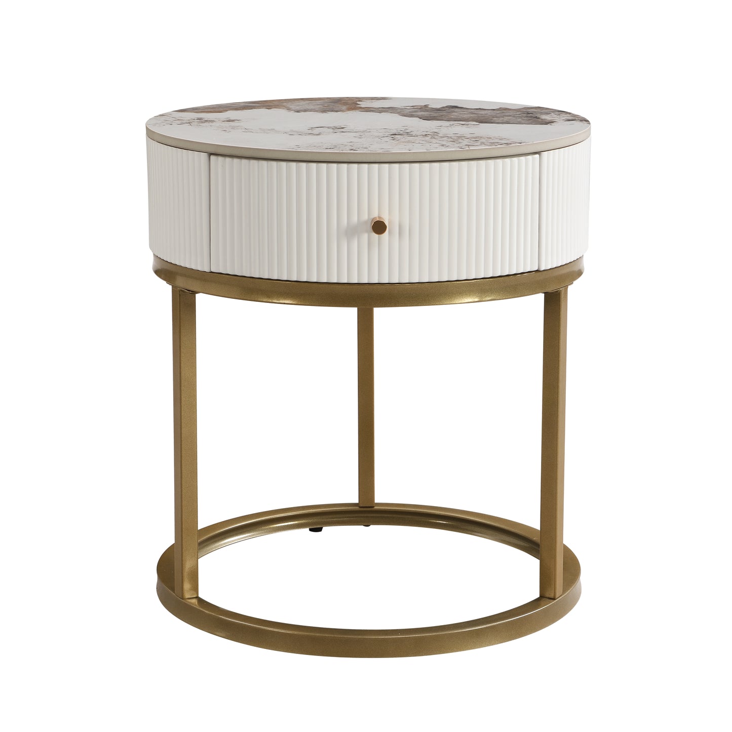 19.68 Inch Modern Nightstand with Drawer, Marble Round End Table with storage, Side Table for Living Room&Bedroom