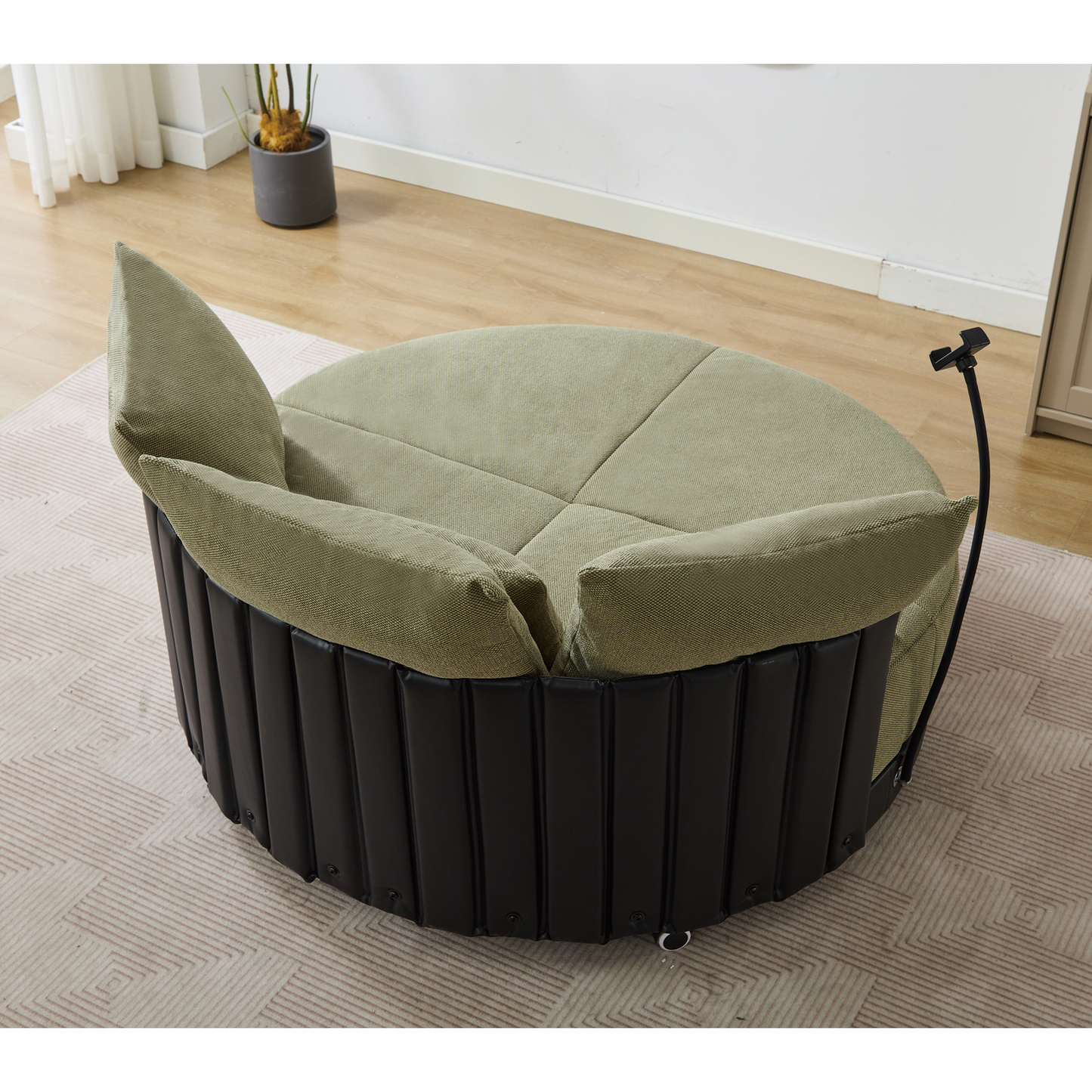 [NEW ARRIVED] [VIDEO PROVIDED]52.75'' Oversized Round Swivel  Chair,360° Swivel Chair, Couples chair,Adjustable phone stand,Swivel Chair,Rotating pulley,Polyester(Anti-Wrinkle),Green